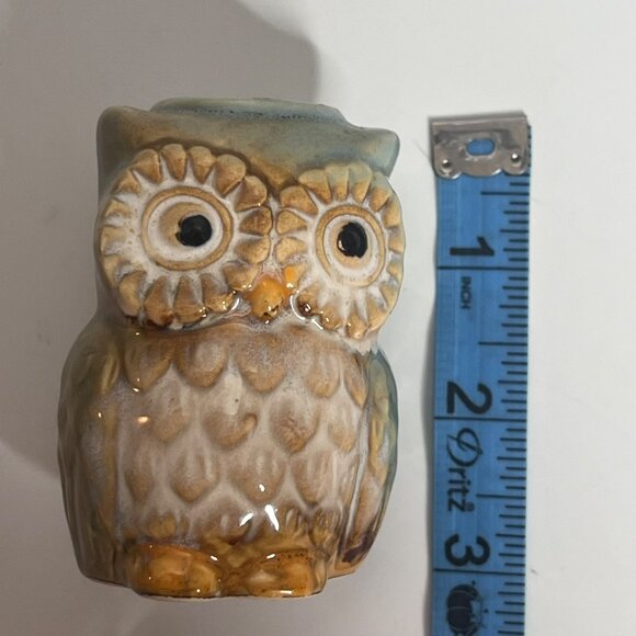 Blue Ceramic Owl Toothpick Holder Brown Accents Decorative Kitchen Charm 3” - Picture 8 of 8